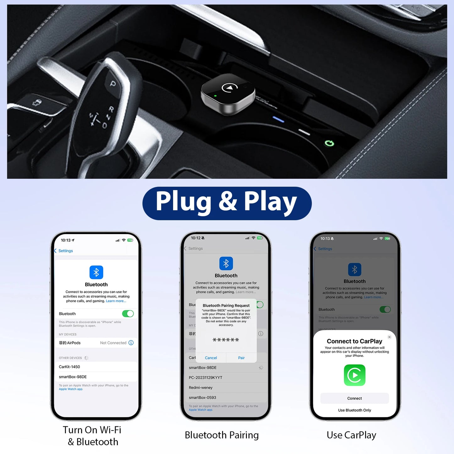 Adaptateur CarPlay Sans Fil 2-en-1 – Conversion Filaire vers Sans Fil